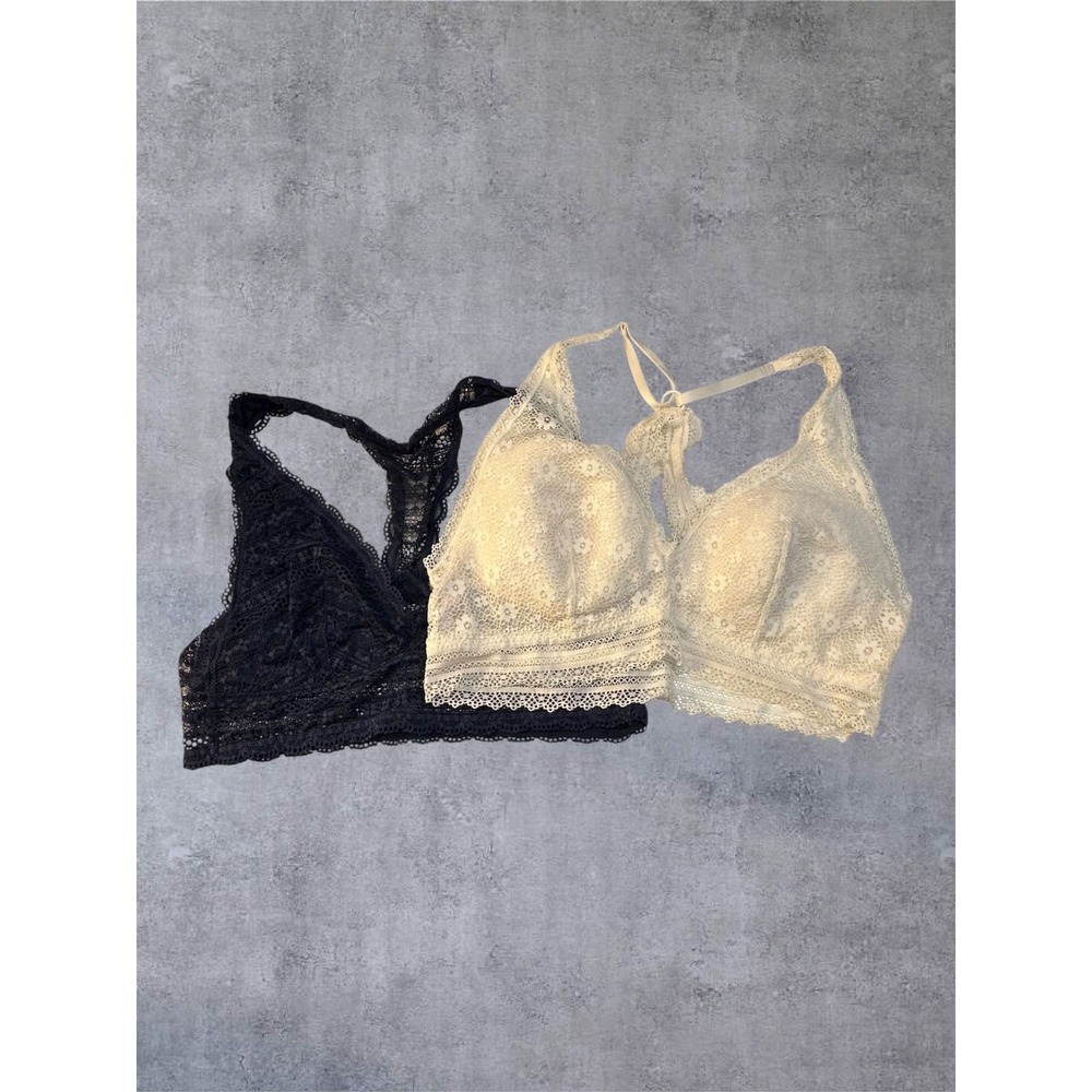 Victoria's Secret Bralette Set Women M Navy White Excellent Floral Racerback 2pk
